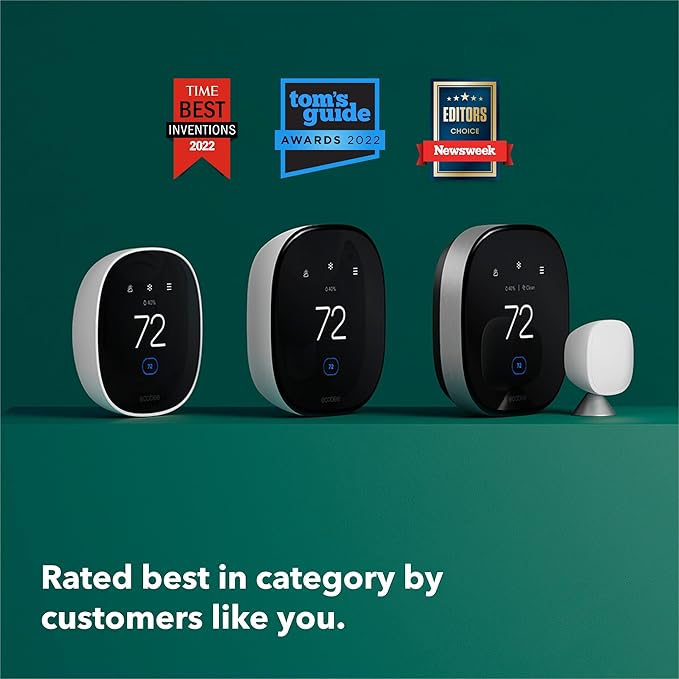 ecobee Smart Thermostat Essential - Energy Star Certified programmable Wi-Fi Thermostat - Works with Siri, Alexa, and Google Assistant