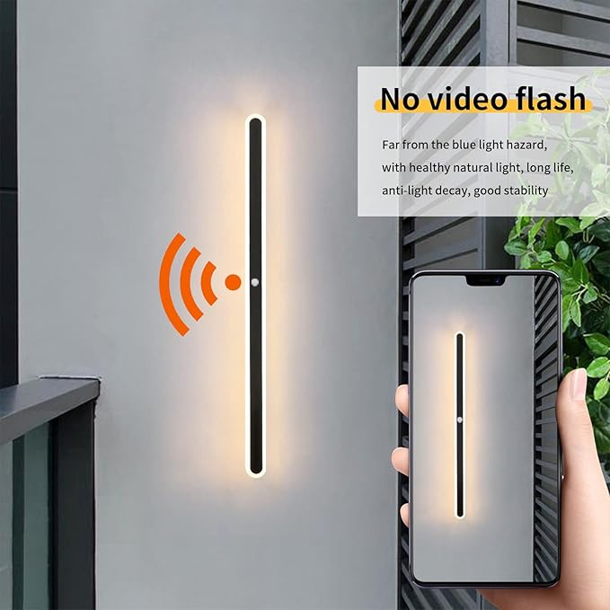 Modern LED Wall Sconce with Motion Sensor Interior Acrylic Black Wall Lamp Indoor Minimalist Long Wall Light Inside Lighting Fixtures for Living Room Bathroom Front Door Bedroom (60CM,Warm Light)