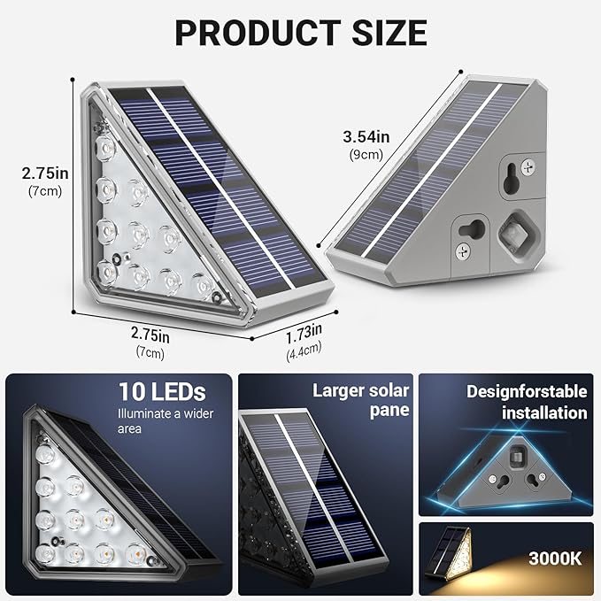 NIORSUN Outdoor Step Lights, 8 Pack Solar Stair Lights Outdoor Waterproof IP67 Auto On Off, Solar Lights for Steps,Stair,Patio,Yard,Porch,Front Door,Sidewalk,Deck Decor,Warm White