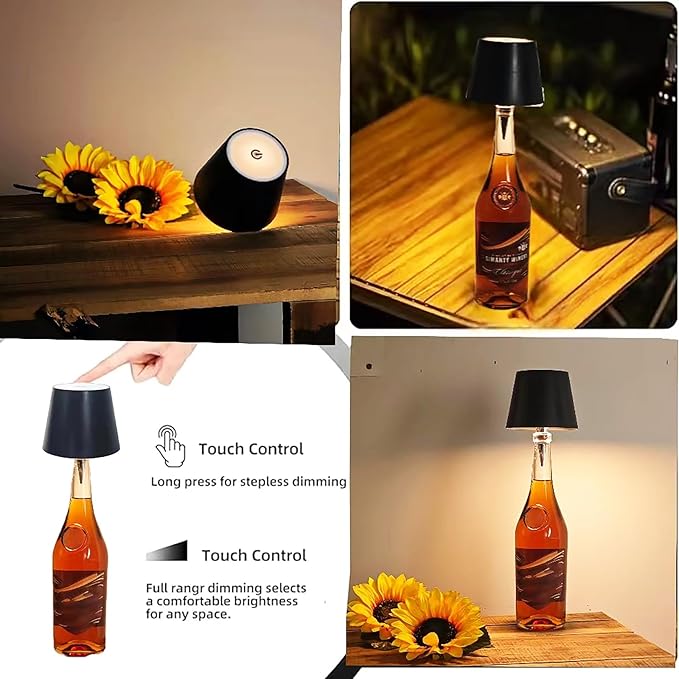 Neioaas Wine Bottle Lamp, 3 Color Light Dimming Metal Wine Bottle Light, Rechargeable Waterproof Bottle Touch Lamp Head with for Home,Bar,Camping,Travel,Restaurants, Party, Decor & Gifts(Pink, 1PC)