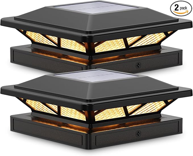 SIEDiNLAR Solar Post Cap Light 2 Modes 2 Pack, 3.5x3.5 4x4 4.5x4.5 5x5 Wooden/Vinyl Posts, Waterproof Outdoor Lighting for Fence Deck Patio Garden Decor, White/Warm (Black)