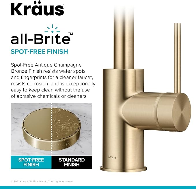 KRAUS Oletto Single Handle Kitchen Bar Faucet with QuickDock Top Mount Installation Assembly in Spot Free Antique Champagne Bronze, KPF-2600SFACB