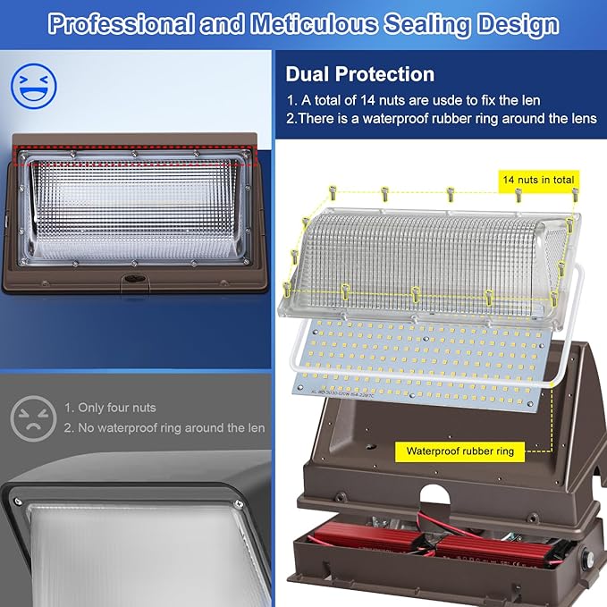 LED Wall Pack Light 500W Equivalent 18000LM LED Flood Security Light Dusk to Dawn Photocell 5000K 120W 100-277V Outdoor Wall Mount Lighting Commericial IP65 Waterproof for Yard Garage 4 Pack