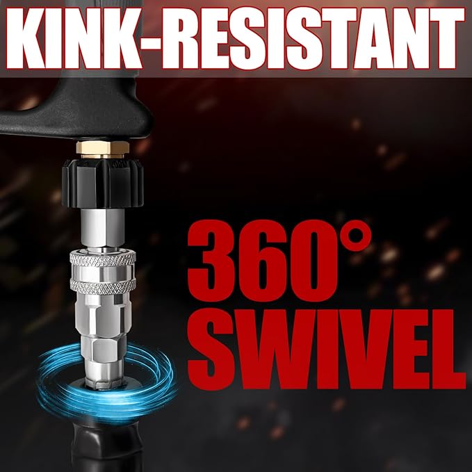 Kink-Resistant 3/8" Pressure Washer Hose 4800PSI(50FT),Steel Wire Braided Wear Resistant Rubber for Commercial, Industrial and Residential Use,Hot&Cold Water Hose with 3/8" Quick Connect