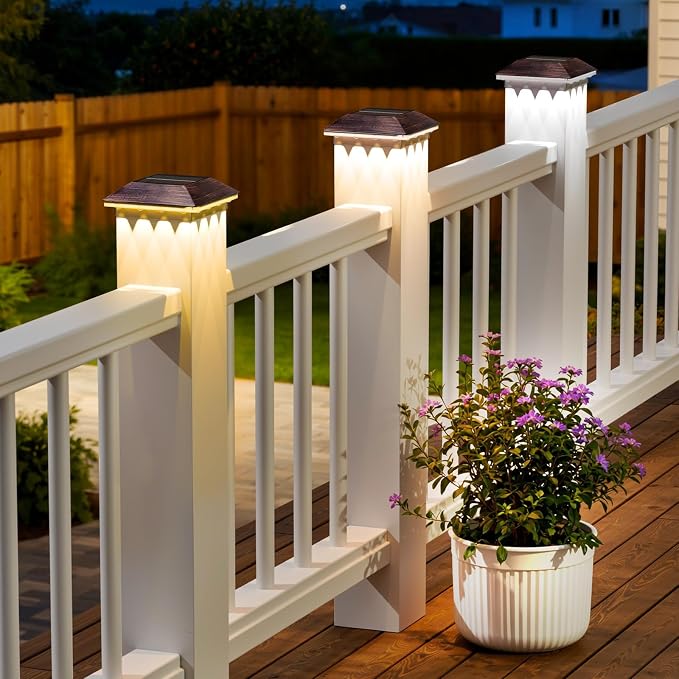 Mlambert 16 Pack Solar Post Cap Lights Outdoor - 3 Lighting Modes Waterproof LED Solar Post Lights Fit 3.5×3.5 Wood/4×4 Vinyl Fence Deck Posts, Brown
