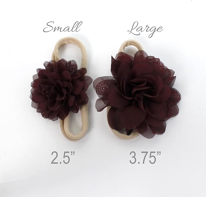 My Lello Baby Girl Rounded Petal Chiffon Flower Nylon Elastic Headbands Set 2pcs - Small - Light Sage/Hunter Green
