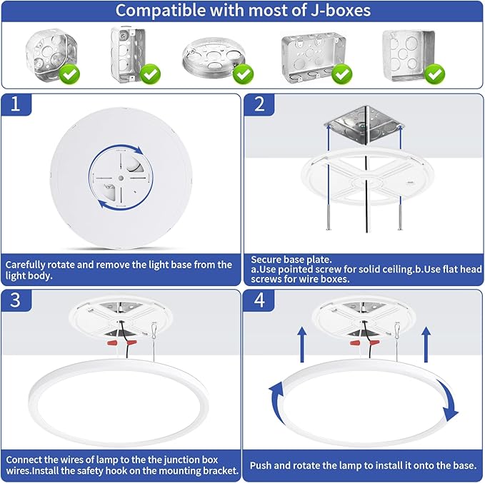 16 inch LED Ceiling Light Fixture, 32W 3200lm Flush Mount Ceiling Light, Ultra Thin, Dimmable, 3000K/4500K/6000K Selectable, for Home Office, Kitchen, Bedroom, Dining Room, Living Room, White