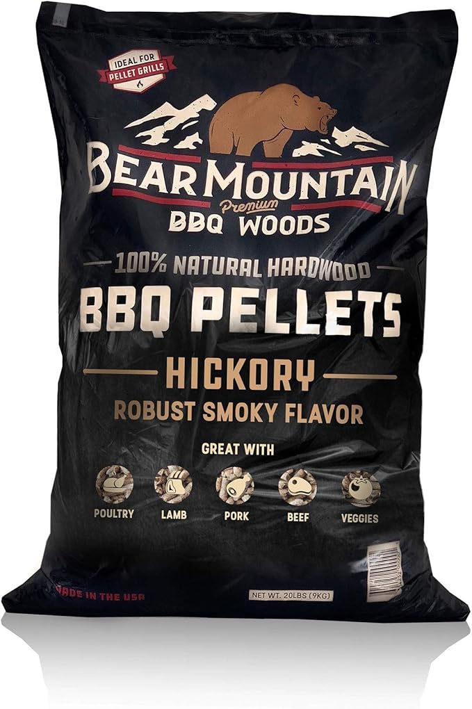 Bear Mountain 2-Pack All Natural Wood Pellets for Smoker, Grill & BBQ, 20 Lbs, Hickory - Premium Hardwood Barbecue Pellets for Indoor and Outdoor Grilling