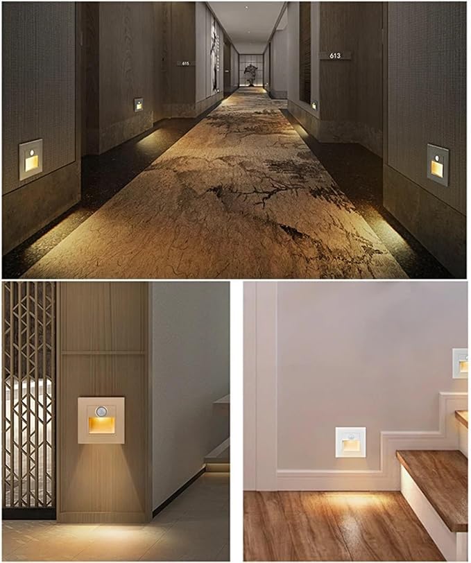 6 Pack Recessed Motion Detector Sensor Led Stair Light Wall Lamp Sconce Lighting Step Stairway Aisle Lamps Basement Passage Footlights