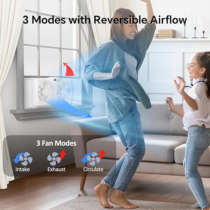 shinic Twin Window Fan with Reversible Airflow, Thermostat Controlled, 3 Speeds