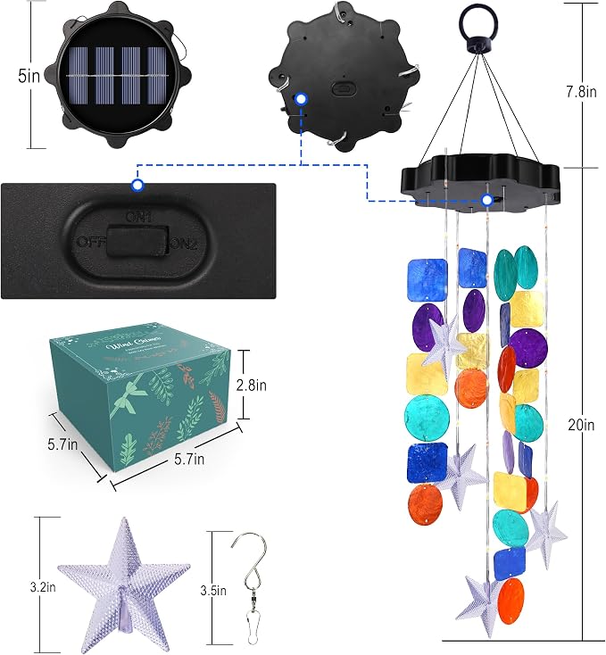 Solar Shell Gift for Mom Grandma Girls, Colorful Solar Wind Chimes for Outside, Outdoor Decorative Mobile Lights for Garden, Yard, Patio, Window, Party,Christmas Outdoor Decorations