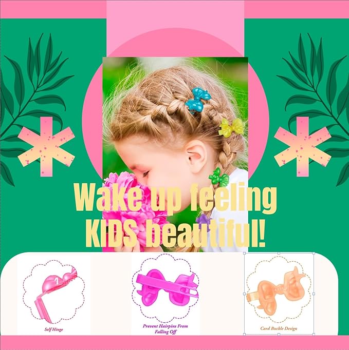 Classics Self Hinge Hair Barrettes for Girls Plastic Hair Barrettes for Baby bow Girl Barrettes 80s 90s Bow Cartoon Design Hair Pins for Baby Girls Toddlers total 40 count (CLEAR)
