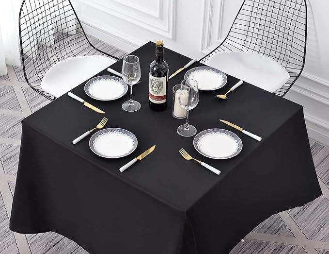Surmente Square Tablecloth for Square or Round Tables 100% Polyester 85x85 Inch Table Cloth for Weddings, Banquets, or Restaurants (Black)
