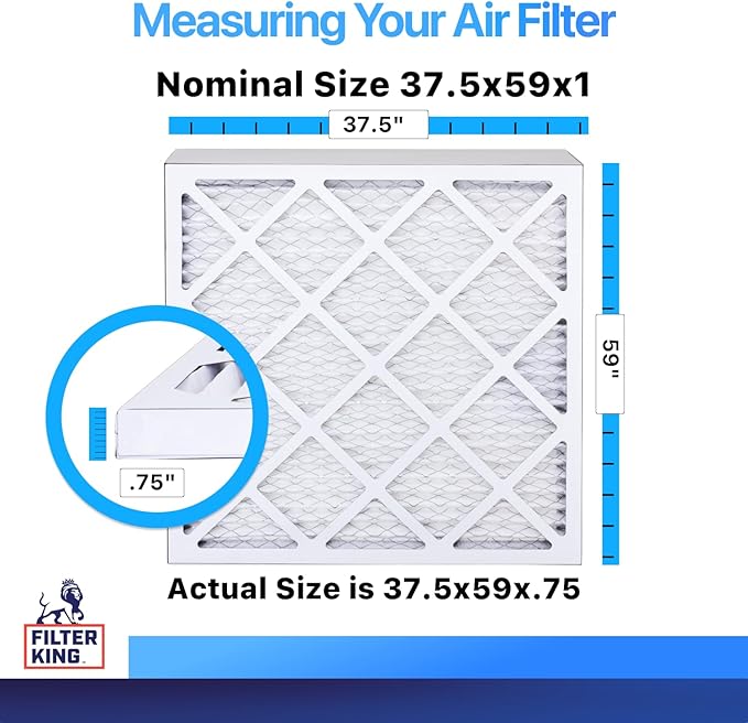 Filter King 37.5x59x1 Air Filter | 4-PACK | MERV 8 HVAC Pleated A/C Furnace Filters | MADE IN USA | Actual Size: 37.5 x 59 x .75"