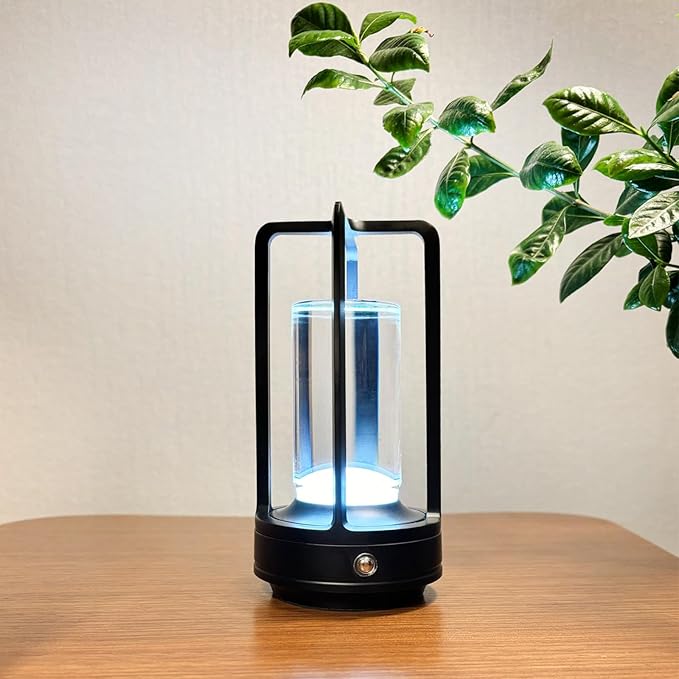 Portable Metal Table Lamp, 4000 mAh Outdoor Table Lights Rechargeable, 3 Color Stepless Dimmable Battery Operated Lamp for Patio, Camping, Bar Samll Desk Lamp for Indoor/ Outdoor (Black)