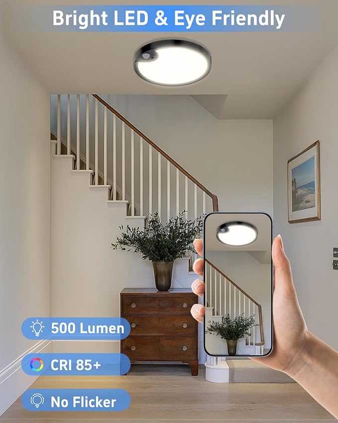 TOOWELL 2 Pack Motion Sensor Ceiling Light Rechargeable - Closet Light Battery Operated, Wireless Waterproof Shower Light, Overhead Sensor Light for Closet Shower Pantry Hallway Stair