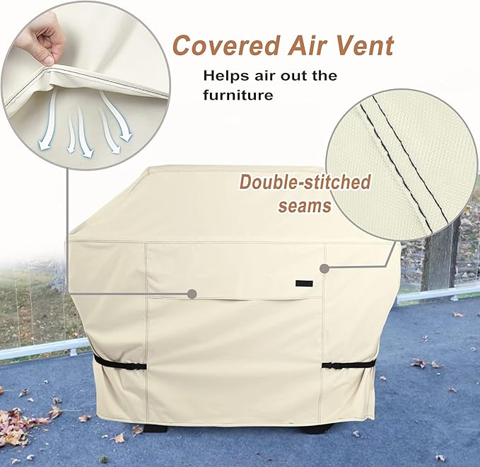 NettyPro BBQ Grill Cover 56 inch Heavy Duty Waterproof Outdoor 2-3 Burners Gas Grill Cover for Outside Weber, Char-Broil, Brinkmann, Nexgrill Barbecue, Beige
