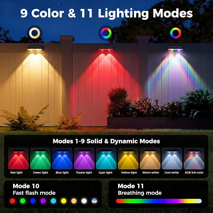 kolpop 16 Pack Solar Fence Lights Outdoor,11 Modes & 9 Colors Fence Lights Solar Powered,IP65 Waterproof, 60LM LED Solar Lights for Patio,Backyard,Outside,Railing,Wall,Nighttime,Party