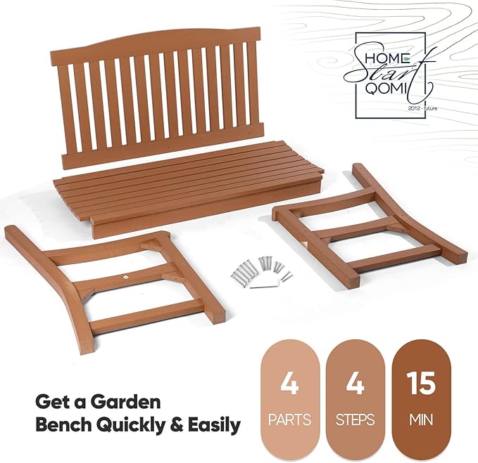 Outdoor Bench Set of 2, All Weather Resistant Poly Lumber 2-Person Weatherproof Patio Garden Bench, Will not Rot and Fade, Outside Bench Suit for Garden, Porch,Balcony, Poolside, Park - Teak