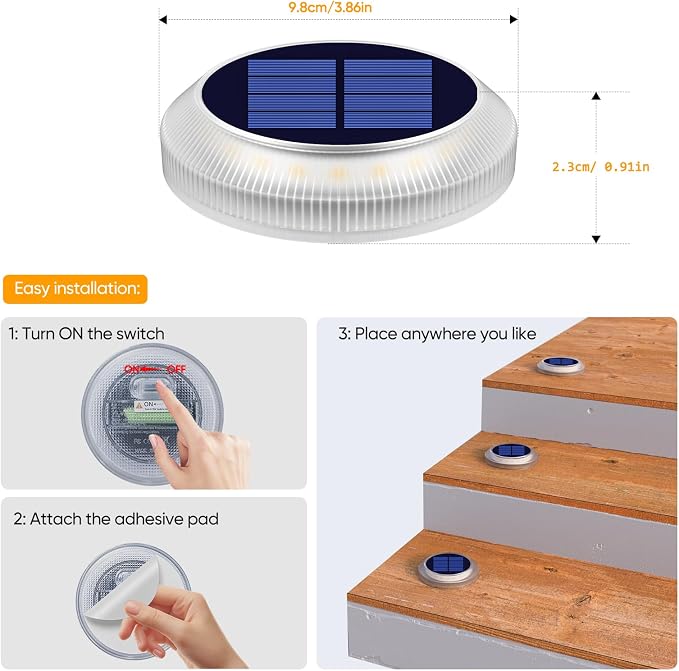YiLaie Blue Solar Lights Outdoor Driveway Dock Deck Step Lights for Outside Solar Powered Waterproof Stick on Stair Boat Marker Walkway Pathway Sidewalk Yard Garden Warning Auto On/Off (6 Pack)