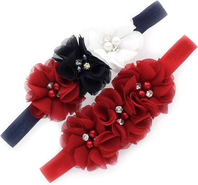 My Lello Flower Headbands Baby - Girls - Toddler Fabric Beaded Stretchy Elastic Pair