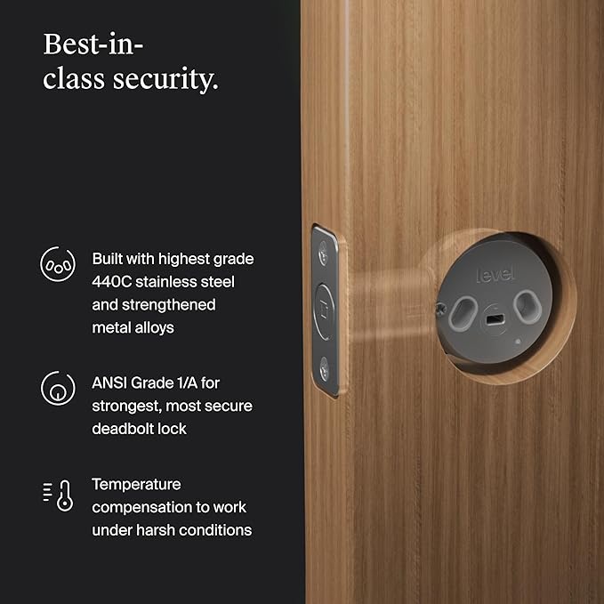 Level Bolt (Matter) Smart Deadbolt – Make Your Lock Smart Without Changing Keys or Hardware – Matter-Over-Thread, Keyless Entry & Remote Access via Apple Home, Google Home, Alexa, and for SmartThings