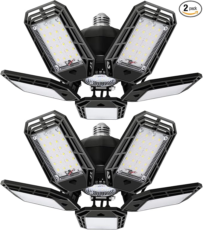 Garage Lights Led, Deformable Design with Adjustable Panels,150W 15000LM 6500K E26/E27 Screw Base, Super Bright Shop Lighting, 2 Pack