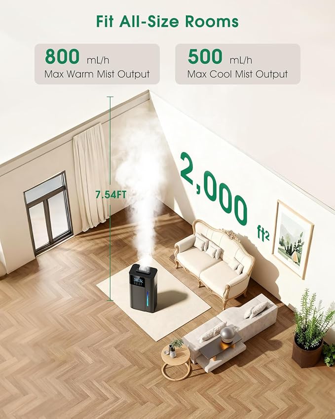 18L/4.7Gal Smart Humidifier Large Room, Warm & Cool Mist Humidifiers, 800mL/h