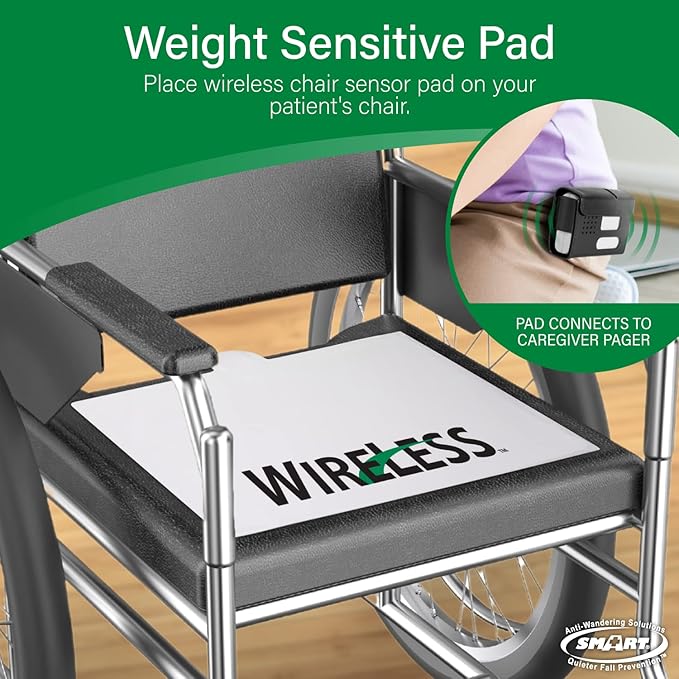 Smart Caregiver Chair Exit Alarm System with Wireless Pager and for Fall Prevention | Chair Alarm Alerts Caregiver When They Get Up from The Chair | USA-Based Company and Customer Support