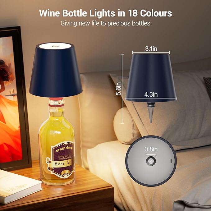 Wireless Bottle Lamp, Wireless Bottle Lamp Shade with 3 Color Temperature, Rechargeable Stepless Dimming LED Wine Bottle Lights for Any Bottle, Desk Lamp for Bedroom Restaurant - Electroplating Gold