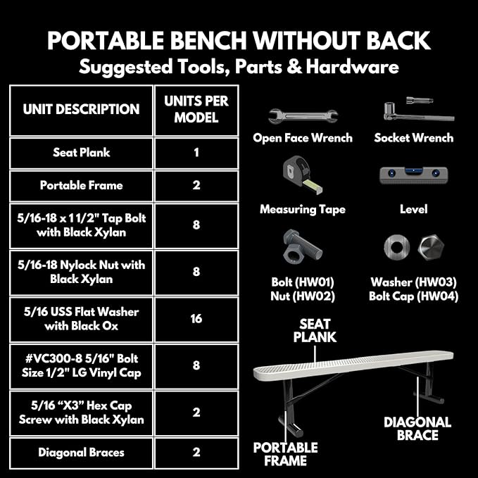COATEDOUTDOORFURNITURE Heavy-Duty Portable Outdoor Bench Thermoplastic Coated, Expanded Metal, Commercial-Grade Seating, Made in America (Portable Without Back, 6 Ft, Textured Dark Green)