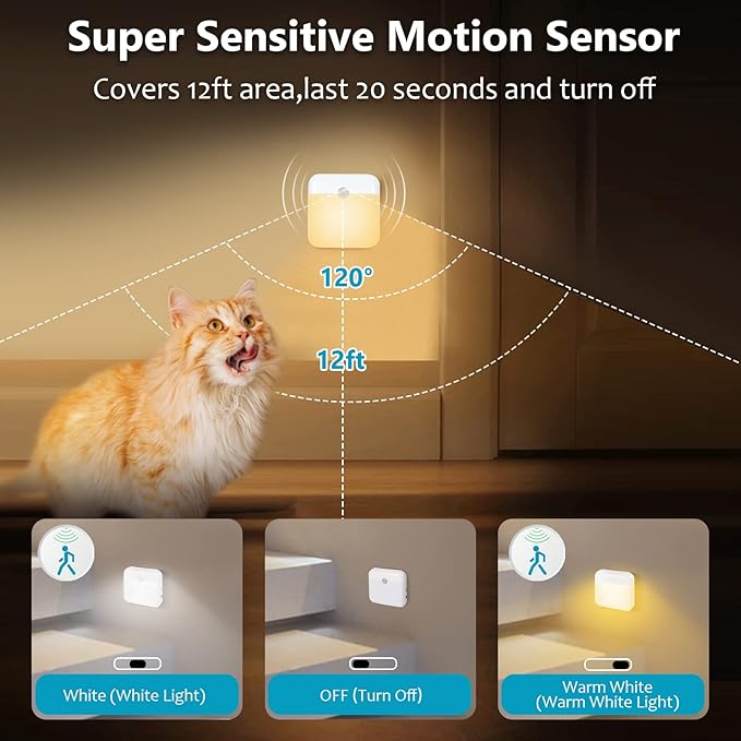 USB Rechargeable Battery Night Light Indoor,Stick-on Motion Sensor Puck Night Lights-No Need Plug Into Wall, Mini Motion Sensor Closet Lights for Stair Hallway Bedroom Toilet Cabinet, 6 pcs,2 Colors