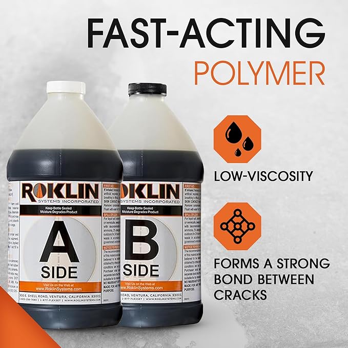 Roklin Systems, Inc. - PolyFlex DS Concrete Crack Filler, Quick-Drying Asphalt Crack Sealer, Floor/Wall Repair Patch Kit Essential, 3 gallons (1 ½ gallons x 2 - Side A & B), Black