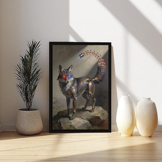 Framed Steampunk Fantasy Wall Art for Modern Living Room TV Wall Futuristic Industrial Style Decor Statement Artwork 24x36in