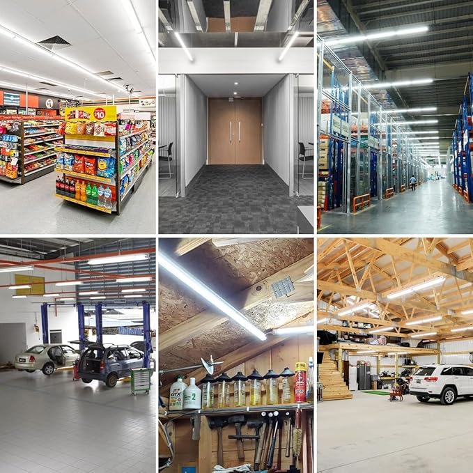 SHOPLED 4FT LED Shop Light, (6 Pack) 48W 6000K D-Shape, 7200LM Super Bright, T8 LED Tube Lights, High Output, Linkable Shop Lights with Plug for Workshop, Garage, Basement, ETL Listed