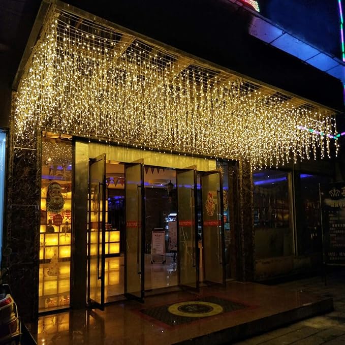 GTSYDING LED Icicle String Lights, Christmas Icicle Lights 16.4FT 216 LEDs Window Curtain Starry Fairy Lights Plug in 8 Modes for Wedding Party Bedroom Garden Patio Outdoor Indoor (Warm White, 5)