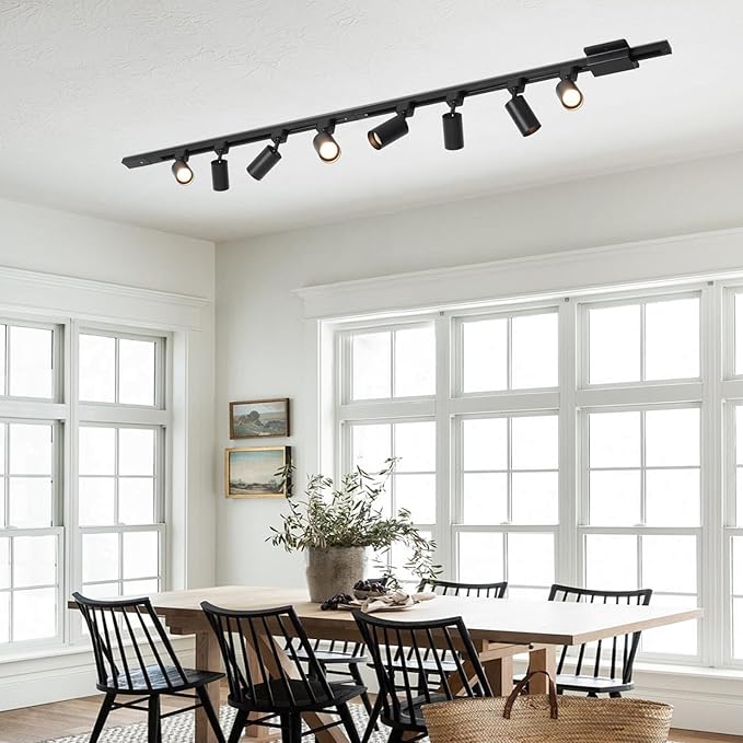 6-Light LED Track Lighting Kit with 6.6FT H Track Lighting Rails & Floating Canopy Connector, GU10 Track Light Kit, Modern Kitchen Track Lighting Fixtures Ceiling Spot Light, Black (No Bulbs)