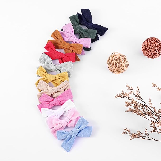 3.2 Inch Linen Baby Girl Hair Clips, Hair Bows for Toddler Kids, Alligator Clip Hair Accessories for Babies, Light Green