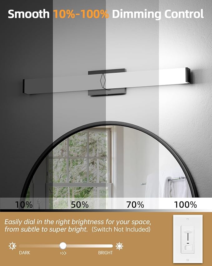 Modern Bathroom Light Fixtures,32inch Dimmable Bathroom Vanity Lights Over Mirror, 32W 3600LM LED Vanity Lights,5700K Matte Black Vanity Lighting Fixtures,ETL Certified Cool White