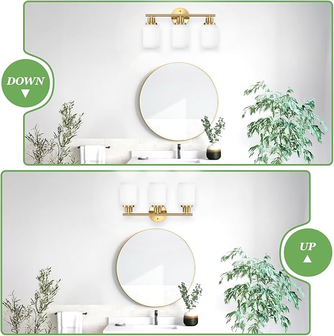 3-Light Bathroom Light Fixtures, Vanity Lights for Mirror with Textured Milky White Glass Shade, Modern Kitchen Light Fixtures Wall Sconce Light - E26 Base - Brushed Gold