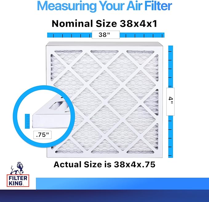 Filter King 38x4x1 Air Filter | 4-PACK | MERV 8 HVAC Pleated A/C Furnace Filters | MADE IN USA | Actual Size: 38 x 4 x .75"