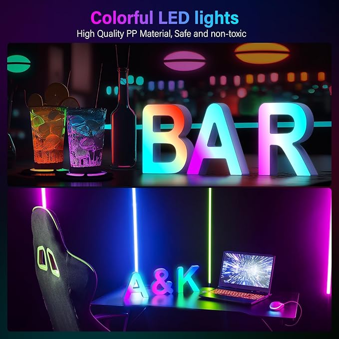 Light Up Letters Marquee Letter - Music Sync RGB Color Changing LED Lights Letter Logo Game Lights for Girls Women Party Birthday Christmas Valentine's Day Wall Desktop Decoration (MRGB-J)