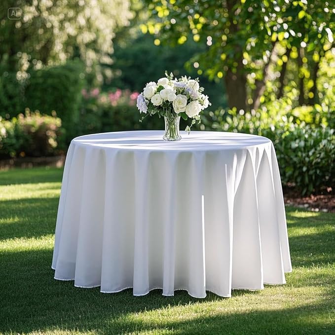 Surmente 132 inch Round tablecloths -10 Pack White Round Table Cloths, Polyester Fabric Table Covers for Weddings, Banquets, or Restaurants