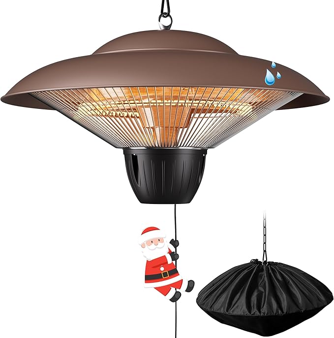 Patio Heater for Outdoor Use 1500W Electric Infrared Hanging Heater, Ceiling Mounted, Waterproof for Porch, Garage, Balcony, Overheat Protection Brown