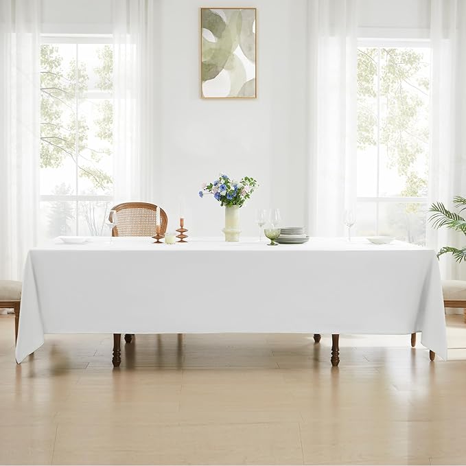 Rectangle Tablecloths 90x132 Inch 10 Pack White Tablecloth for 6ft Washable Decorative Linen Polyester Table Cloths for 8ft Dining Table Banquets Buffet Parties and Wedding