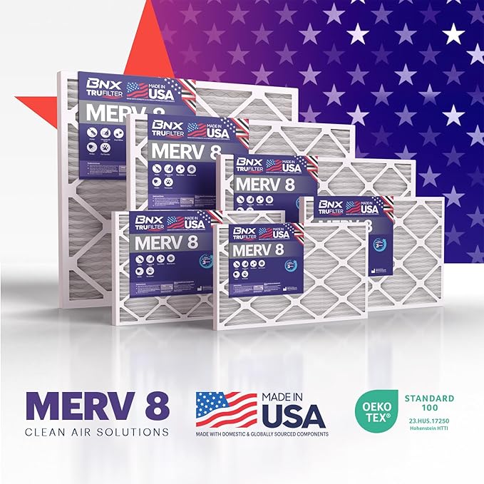 BNX TruFilter 18x24x1 Air Filter MERV 8 (6-Pack) - MADE IN USA – Dust & Pet Defense Electrostatic Pleated Air Conditioner HVAC AC Furnace Filters for Dust, Pet, Mold, Pollen MPR 600 – 700 & FPR 5