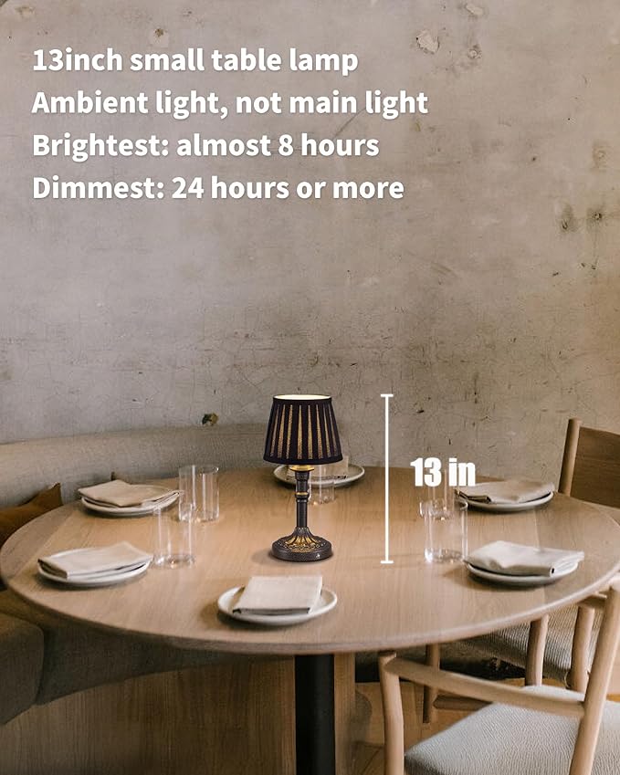 KDG Cordless Portables Table Lamp Set of 2, LED Fabric Shade Small Desk Lamps, 5000mAh Battery Powered Lighting, 2700K Stepless Dimmable Light for Living Room, Dining Room, Bedroom (Mottled Silver)