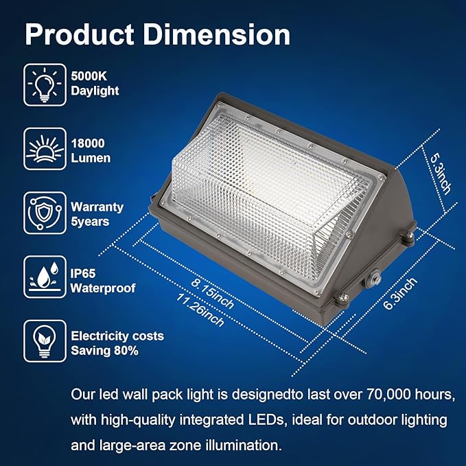 120W LED Wall Pack Light with Dusk to Dawn Photocell,18000LM 5000K Daylight,AC100-277V Input,800W HPS/HID Replacement, Warehouses,Industrial,Building Perimeters,Garden Garage,ETL Listed,