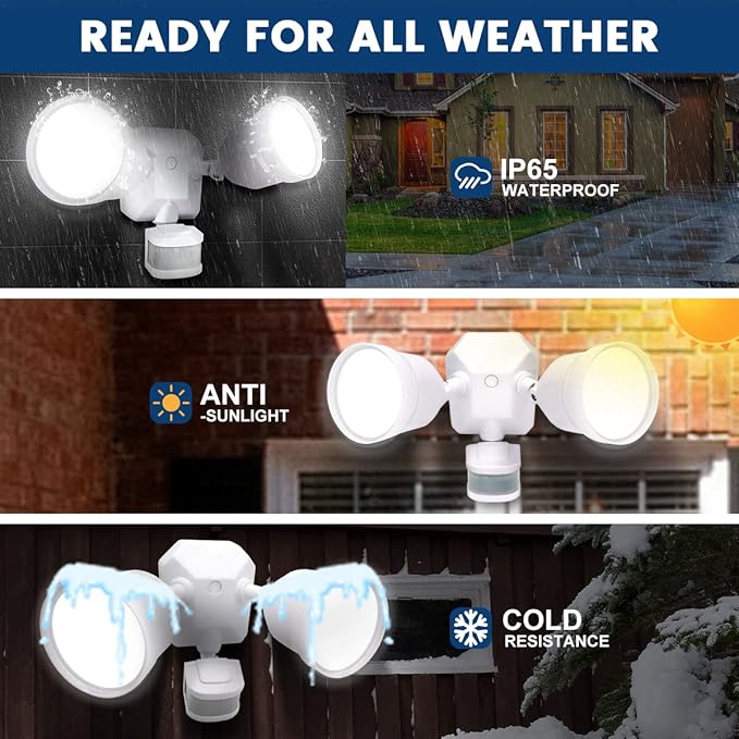 EMANER Motion Activated Security Light, Motion Sensing & Dusk to Dawn Adjustable, AUTO Dim & Keep On 4 Lighting Mode Option, 5000K 28W Hardwired LED Floodlight (White, 1-Pack)