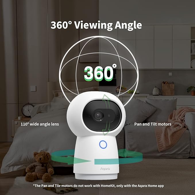 Aqara 2K Security Indoor Camera Hub G3, AI Facial and Gesture Recognition, Infrared Remote Control, 360° Viewing Angle via Pan and Tilt, Works with Alexa, HomeKit Secure Video, Google Assistant, IFTTT